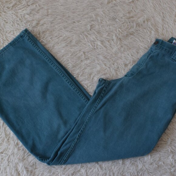 Vintage 70s Worrrn Ripped Green Flat Front Flared Pants by Love & Stitch size 28 - Picture 11 of 12